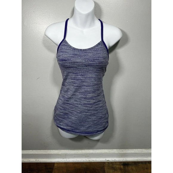 Lululemon Power Y Tank Blurry Bell Multi Purple (with pads) Women's 4 Hang Tags - Picture 1 of 5